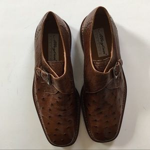 Mezlan men’s shoes genuine full ostrich leather 10.5m brown buckle made in Spain